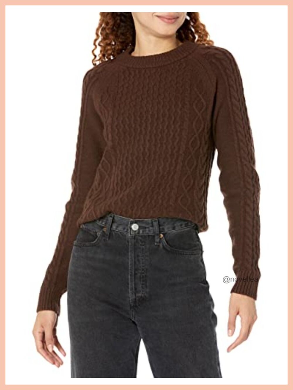Womens Long Sleeve Cable Knit Crewneck Sweater Ribbed Pullover